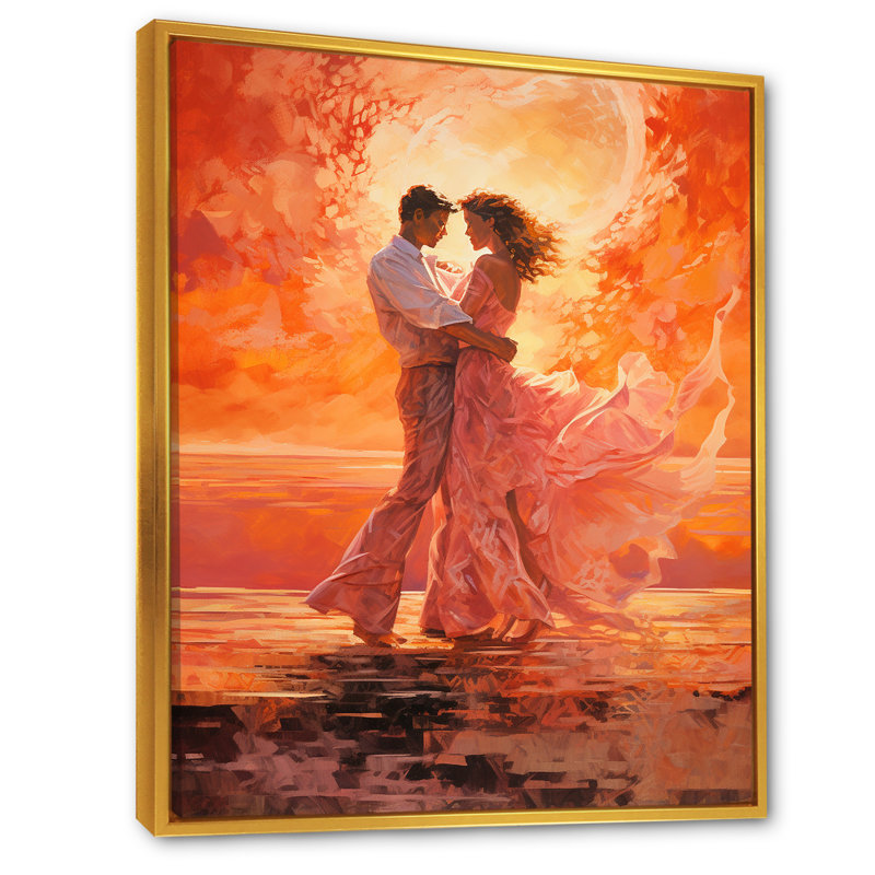Dance Salsa In Sunset VII, reproduction d'art sur toile, Cadre flottant doré, H 32 po x l 16 po x P 1 po
