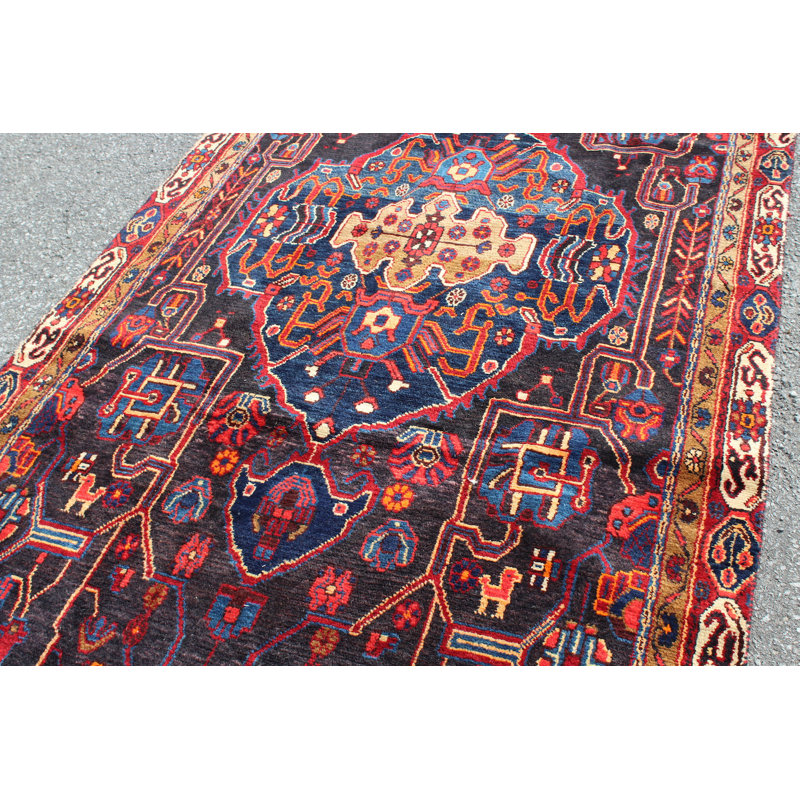 Tapis rouge 4X10 Vintage | Tapis oriental tribal tribal | Tapis bohémien Kazak | Tapis fait à la main