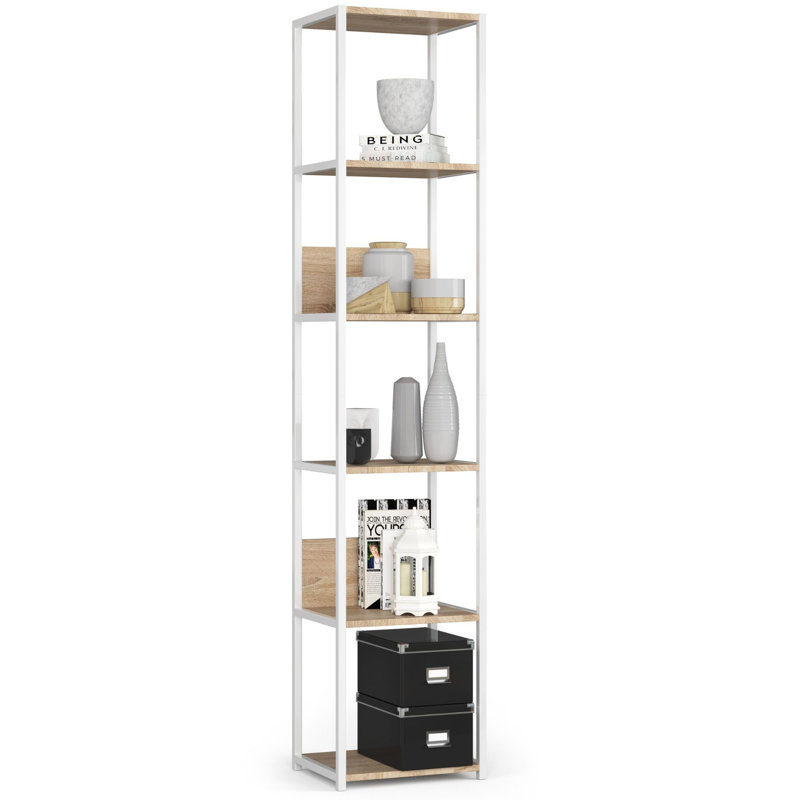 Amadita 192cm H Metal Bookcase, (6 shelves) 192cm H x 40cm W x 32cm D, White/Tan