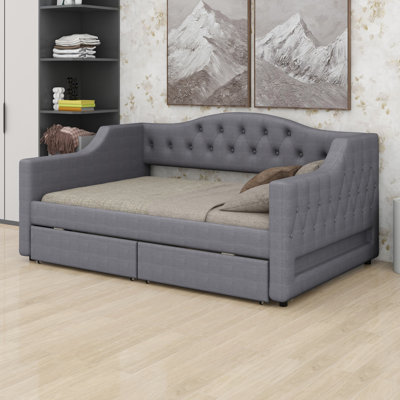 Comfortable Upholstered Daybed Frame, Intelligent LED Belt and Storage Drawers