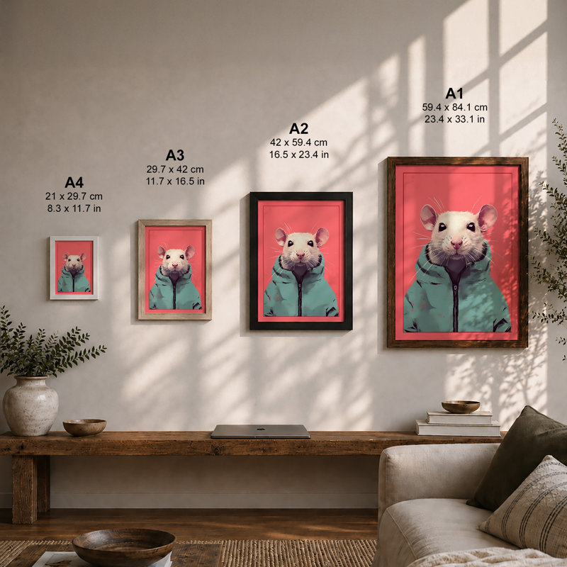 Rat In Turquoise Modern - Print, A3 - 42.0 x 29.7 cm, Black