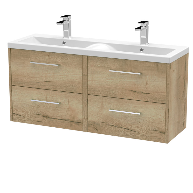 Juno 1200mm Double Bathroom Vanity with Integrated Vitreous China Basin, Autumn Oak