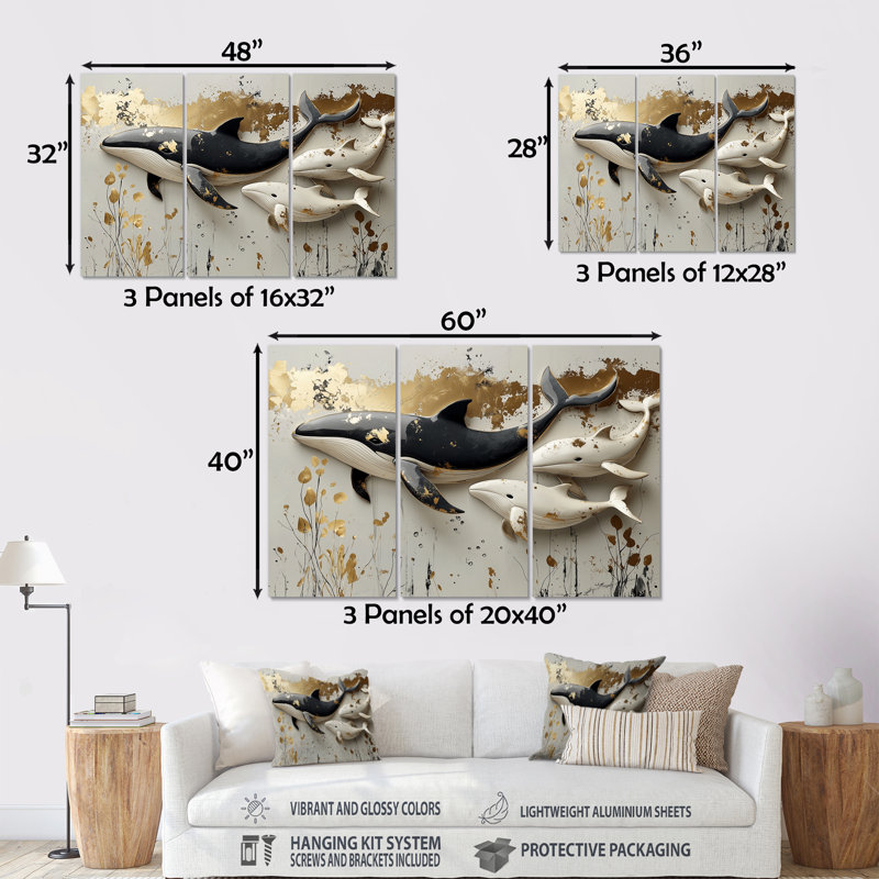 Gentle Whales III - Ensemble de décoration murale pour chambre de bébé, Métal métal, H 28 po x l 36 po x P 1 po