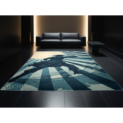 Tapis brun moelleux et moelleux à motif de chevrons et de zigzags en duvet bleu ciel Durfee
