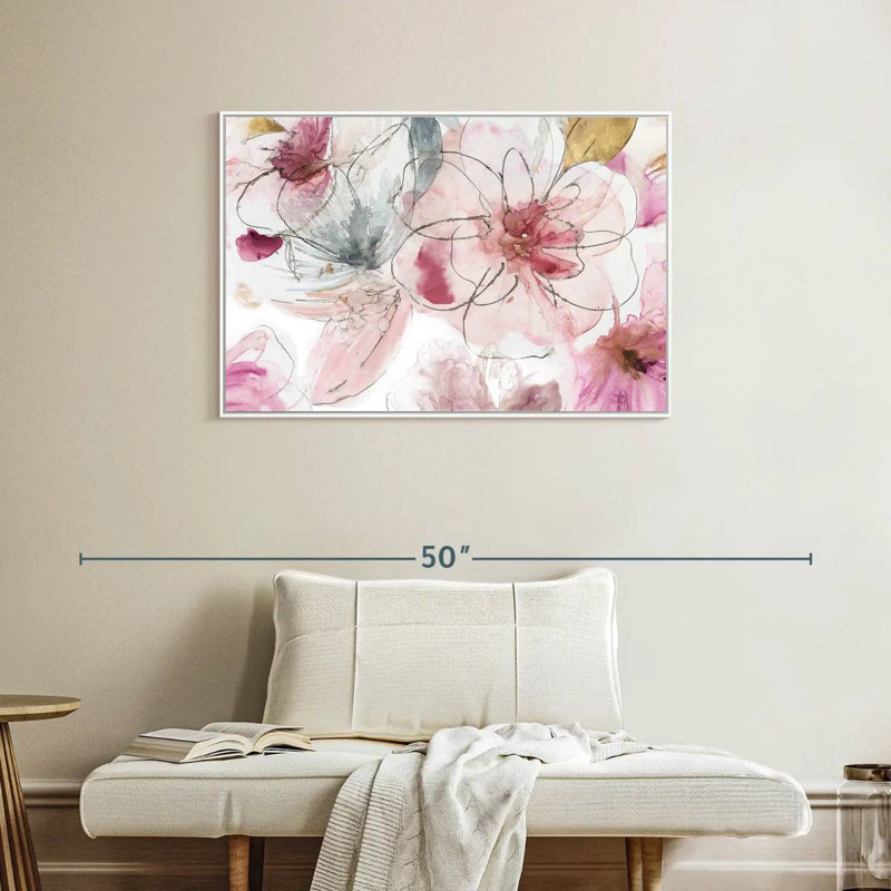 Joli floral en rose I, Cadre flottant blanc, 37 po x 25 po