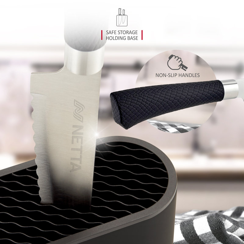 NETTA 6 Piece Stainless Steel Knife Block Set, Black