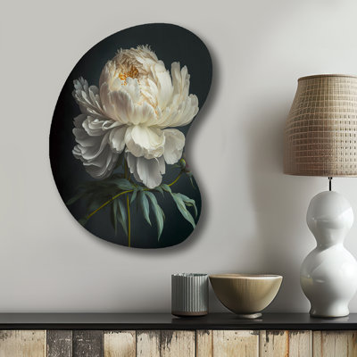 Fleur de pivoine blanche en V - forme florale de flèche de pivoine - art mural métallique asymétrique