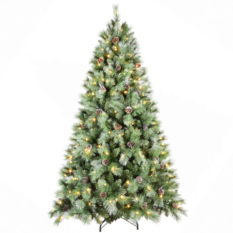 Arbre de Noël 9 pi avec 700 lumières DEL, 2518 pointes en PVC et aiguilles dures, 122 pommes de pin, branches articulées, support en métal robuste