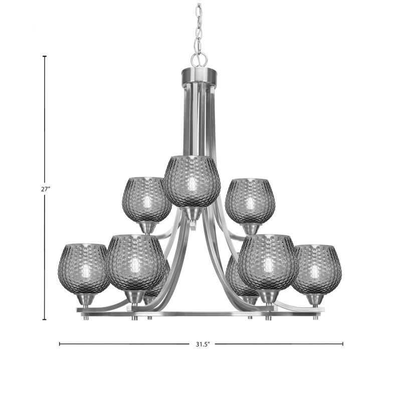 Lustre 9 lumières en verre nickelé brossé 6 po Mukkesh, Noir, Nickel brossé
