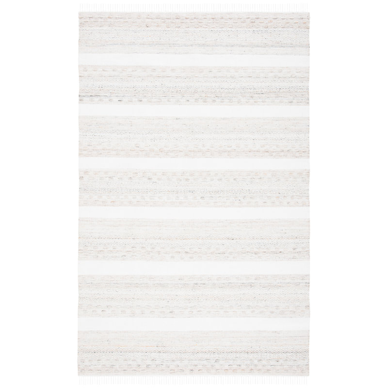 Cortland Striped Hand-Woven Flatweave Beige/Ivory Area Rug, Rectangle 4' x 6'