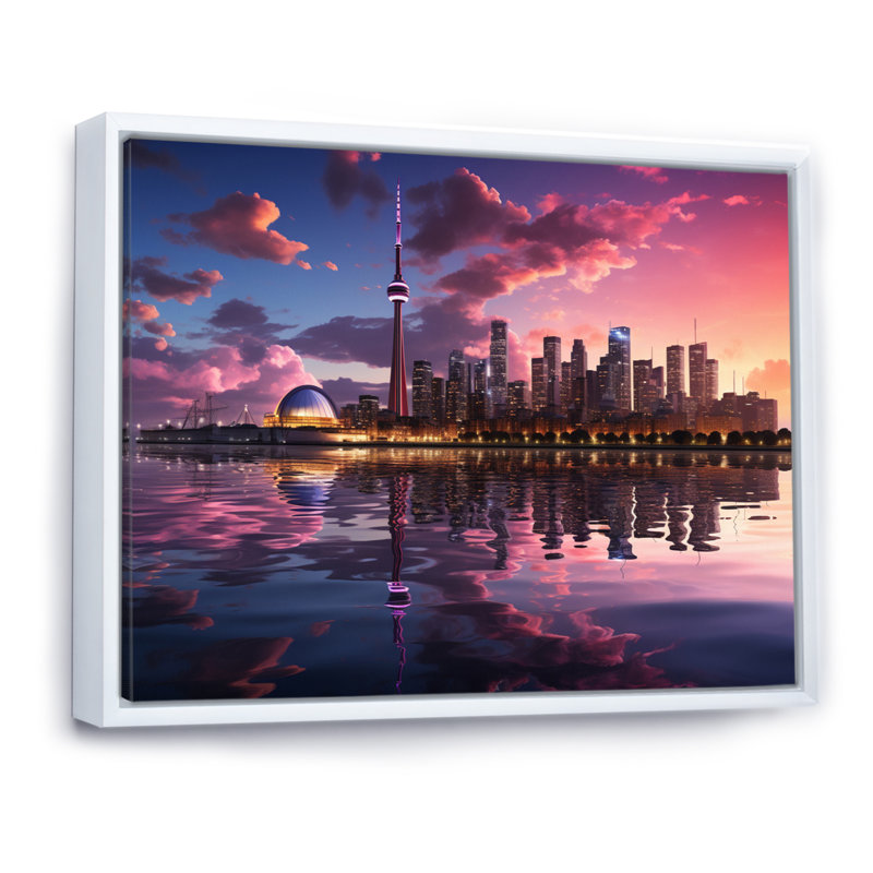 Mauve Toronto par nuit - imprimé, H 24 po x l 32 po x P 1 po, Cadre flottant blanc