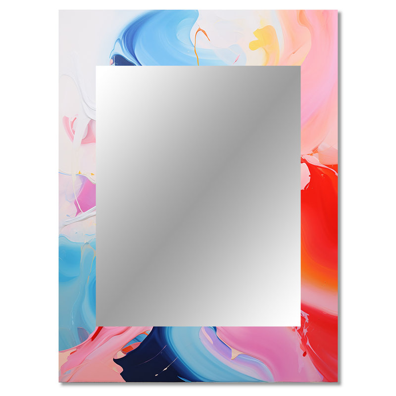 Bleu et rose tempête de peinture V - grand miroir mural à encre liquide, miroir unique moderne, impression sur métal