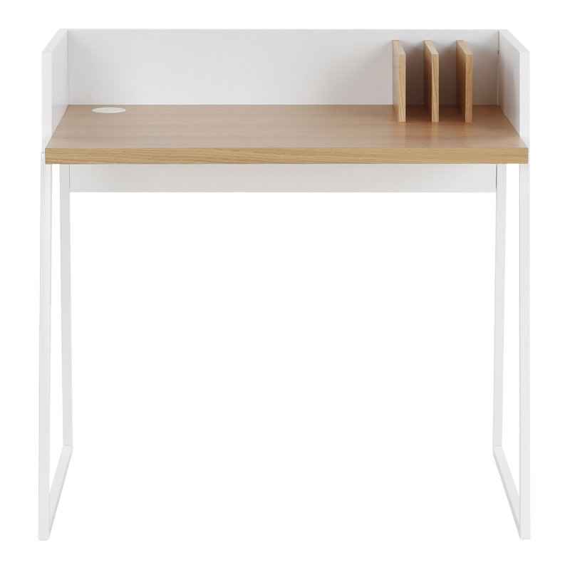 Zac Writing Desk, Pure White Matte with Oak Veneer