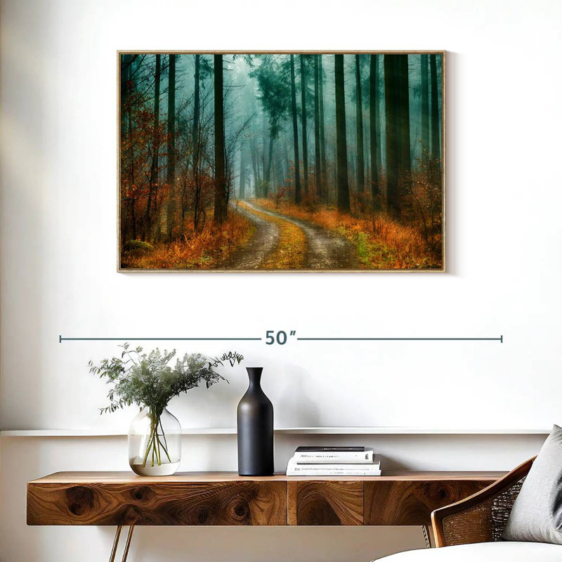 Sentier de la forêt d'automne, Cadre flottant en bois naturel, 37 po x 25 po