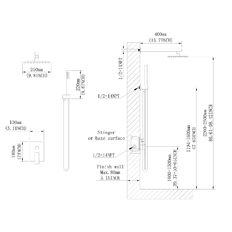 All-In-One Kit with Rough in-Valve, Matte Black