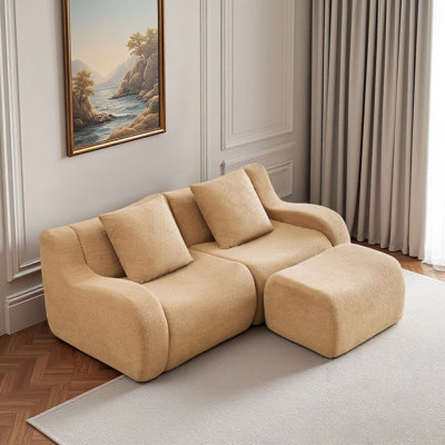 L-Shaped Teddy Fabric 2-Seat Boneless Sofa,No Assembly Required Curved Armrest,Streamlined Design Ergonomic Design,32D High Density Sponge For Living Rooms Rest Areas Bedroom