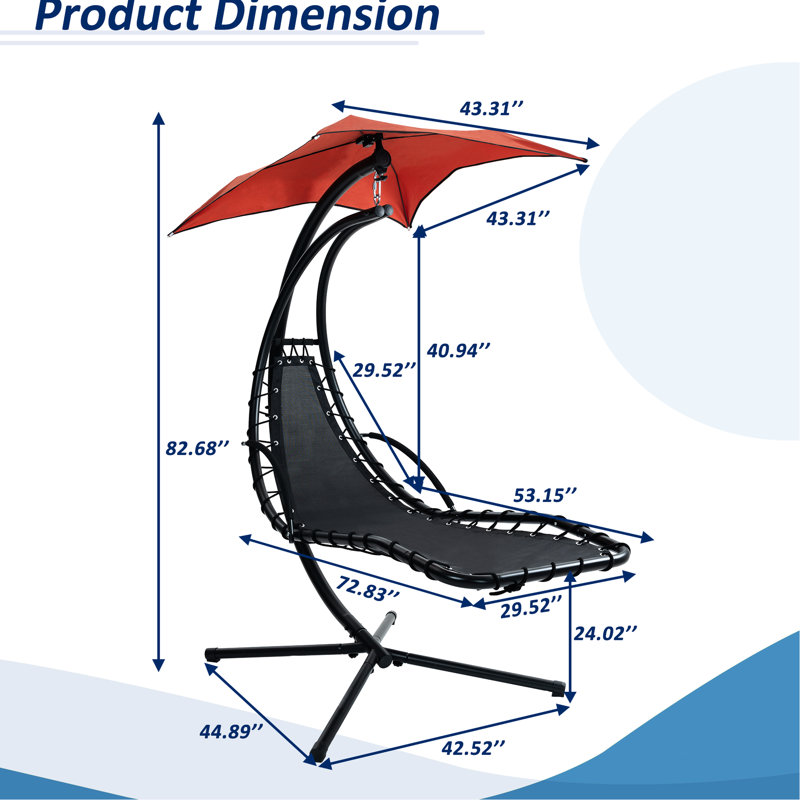 Chaise longue suspendue en orange, d'apparence classique et de conception ergonomique pour parasol réglable pour chaise de véranda, Enjoy Leisure Backyard Orange