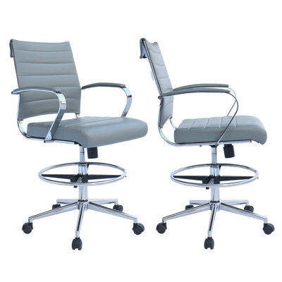 Cinaed Mid Century Modern Contemporary Tall Ergonomic Adjustable Faux Leather Drafting Chair With Arms Counter Height With Wheels Pads Arm