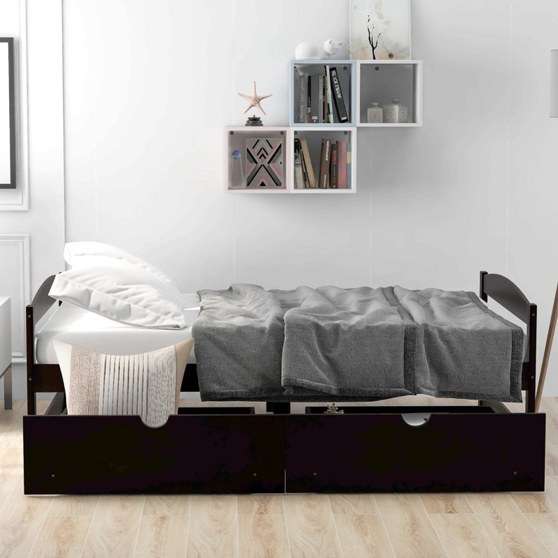 Lit plateforme simple avec deux tiroirs, Espresso