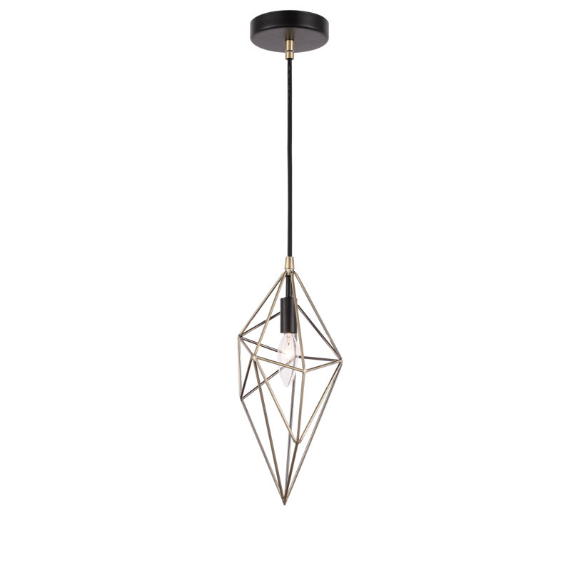 Luminaire suspendu géométrique à 1 lumière Luverne, Laiton antique / Noir