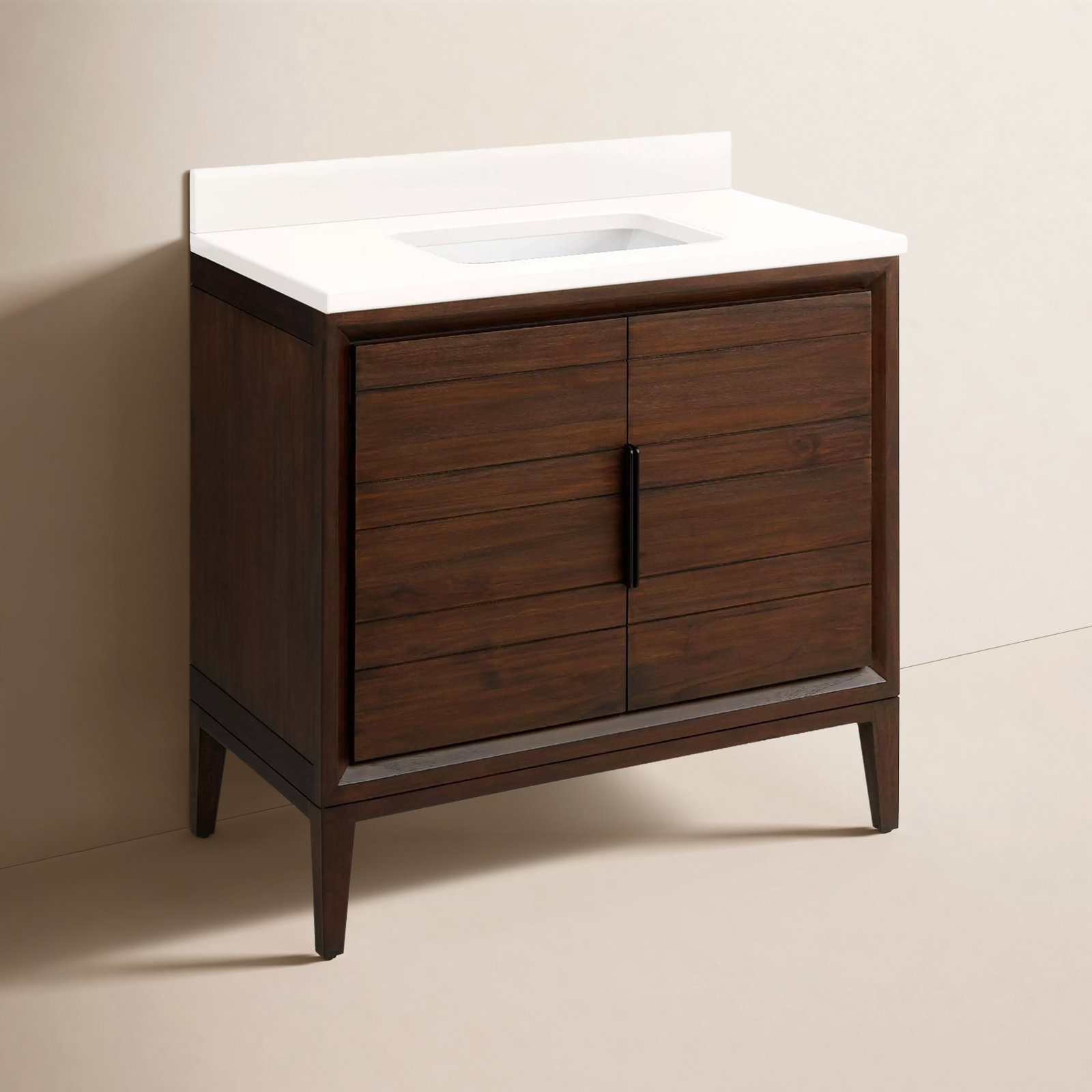 Aliso 36" Single Bathroom Vanity, Arctic White Quartz, No Faucet Hole, Java