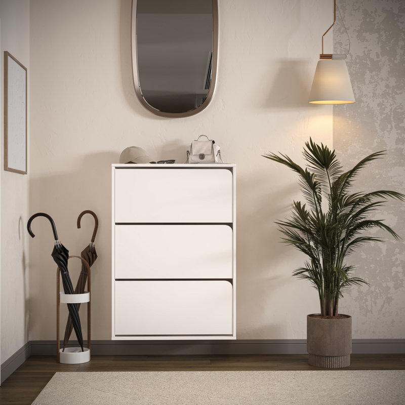 Floating Shoe Cabinet With 3 Tilt-Out Drawers - Modern Wall-Mounted Shoe Storage For Up To 24 Pairs
