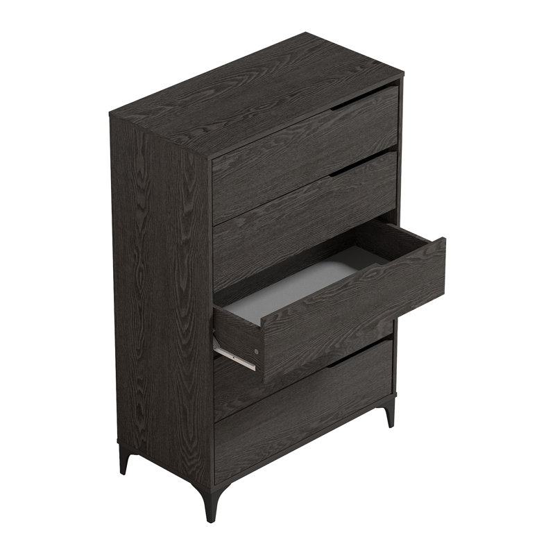 Commode 5 tiroirs Norcross, Bois gris foncé