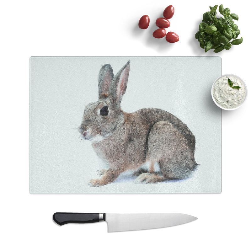 Tempered Glass Brown Bunny Rabbit Chopping Board, 20 cm x 28.5 cm