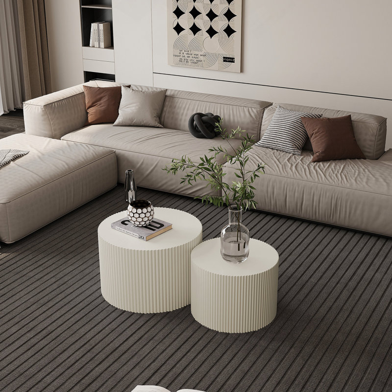 Ensemble de tables basses gigognes Kjellfrid, Beige, H 15,75 po x L 23,62 po x l 23,62 po