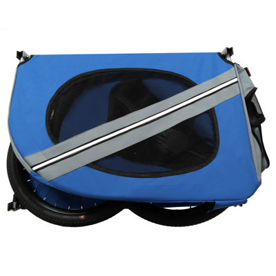 Grande remorque à vélo pliante pour chiens - transporteur tout-terrain d'une capacité de 66 lb, structure en acier durable pour le vélo, le jogging, le camping et les aventures en plein air, bleu-gris