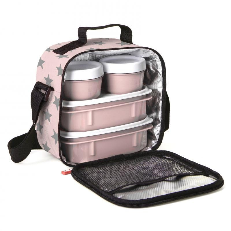  Sac à lunch isotherme avec contenants, boîte à lunch doublée thermique, contenants réutilisables résistants aux fuites pour le travail, les voyages et la plage, petit sac à lunch à étoiles réglables avec sangle réglable, facile à nettoyer