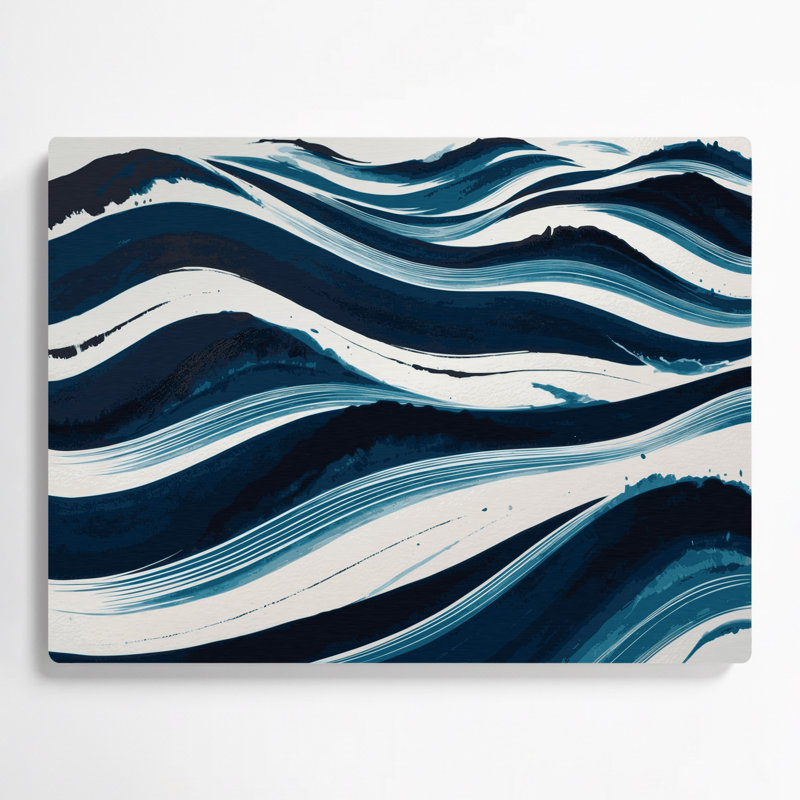 Art mural horizontal à rayures horizontales bleu blanc et métal, H 12 po x l 18 po