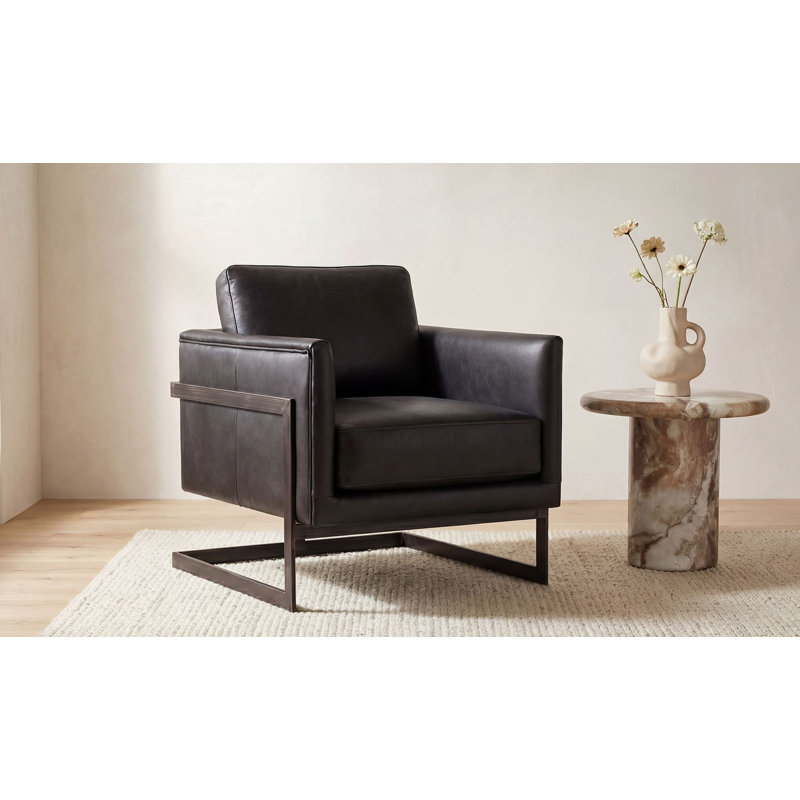 27" Wide Armchair, Black Genuine Leather
