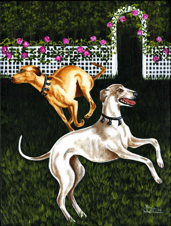 Drapeau de jardin à 2 côtés rose jardin frolick greyhounds, H 15 po x l 11 po