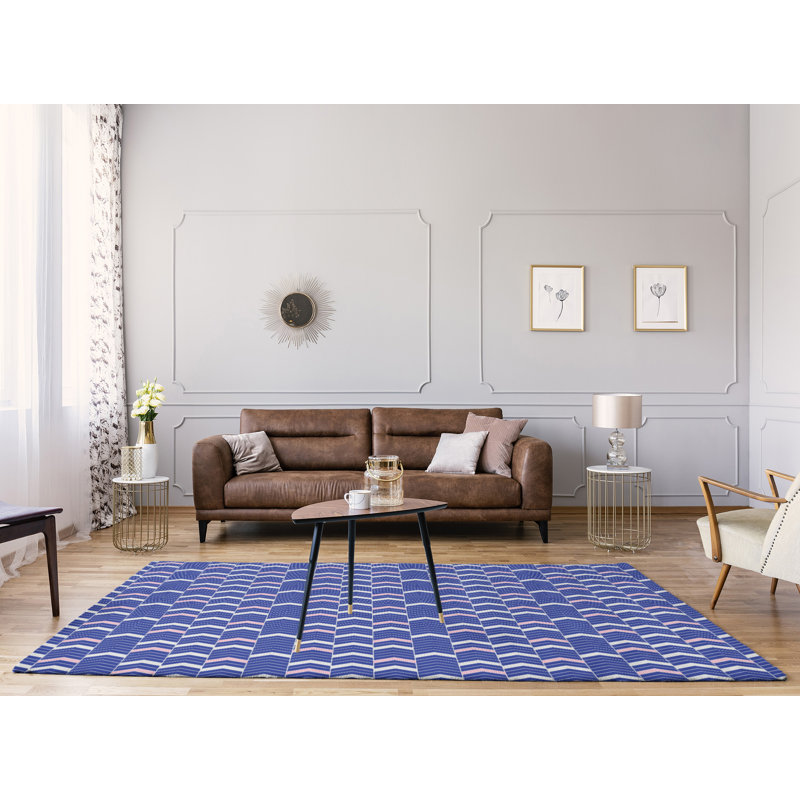 Tapis bleu / rose doublé à chevrons, Rectangle 9 pi x 12 pi