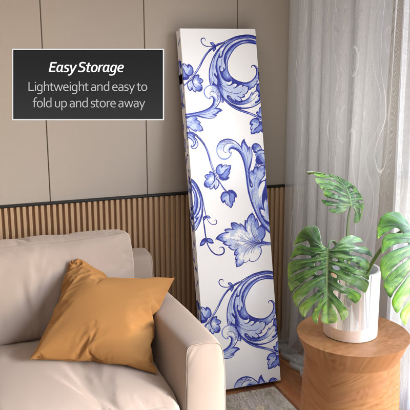 6 Ft. Tall Double Sided Blue Filigree Canvas Room Divider, Filigree