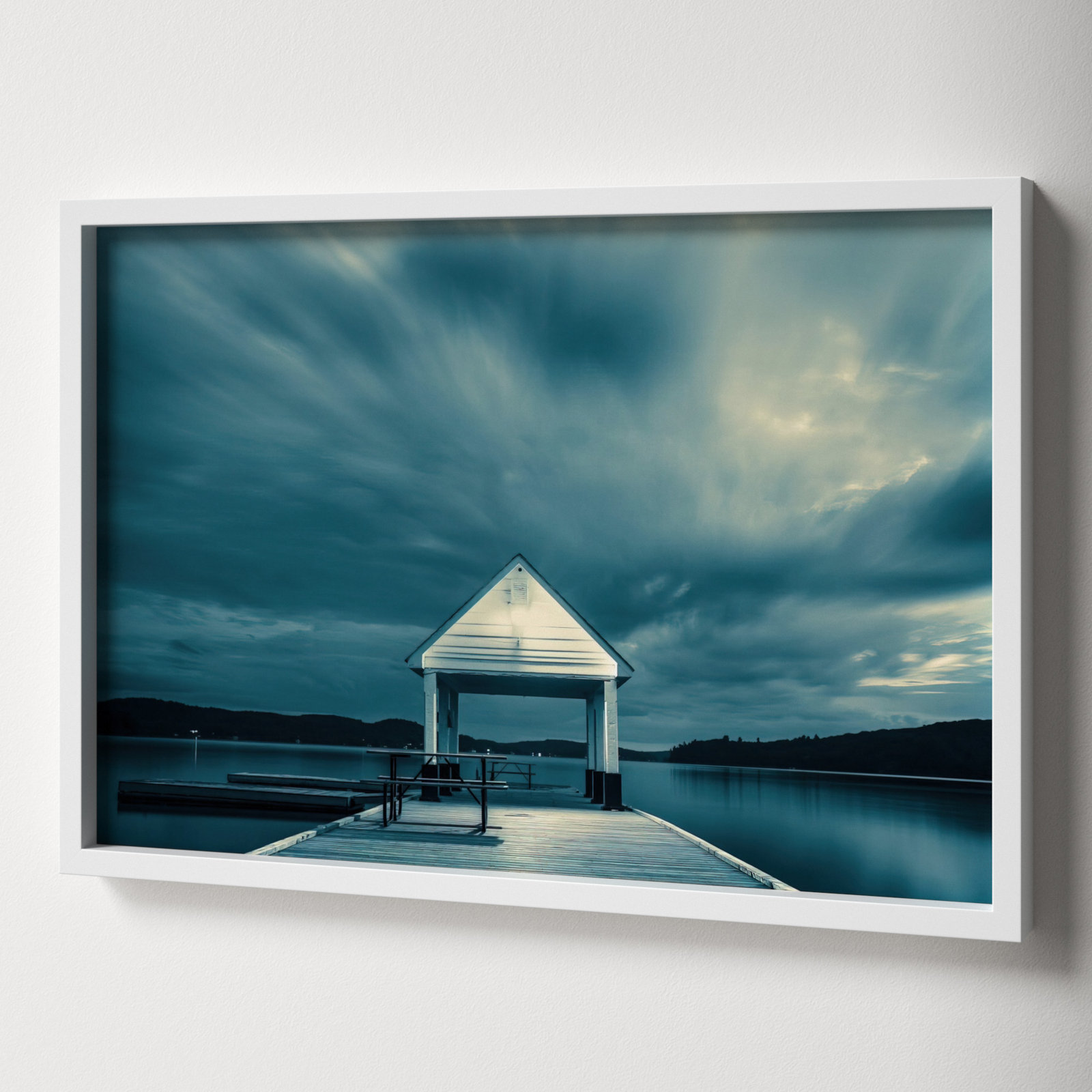 Rosseau Dock by Peter Dušek, 14" H x 20" W x 1.25" D, White
