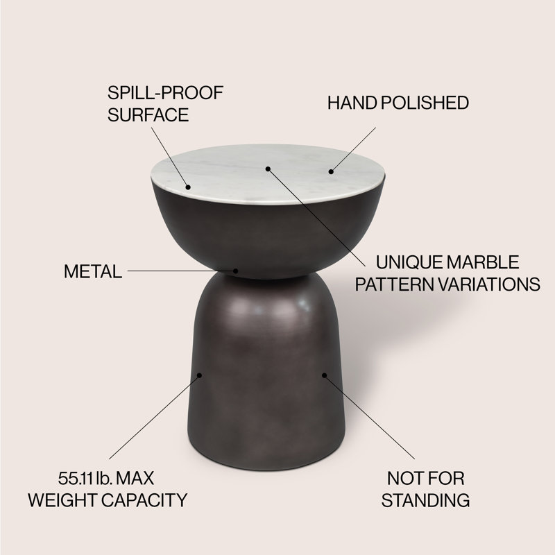 Atarah 20" Contemporary Natural Marble/Metal Handmade Hourglass End Table