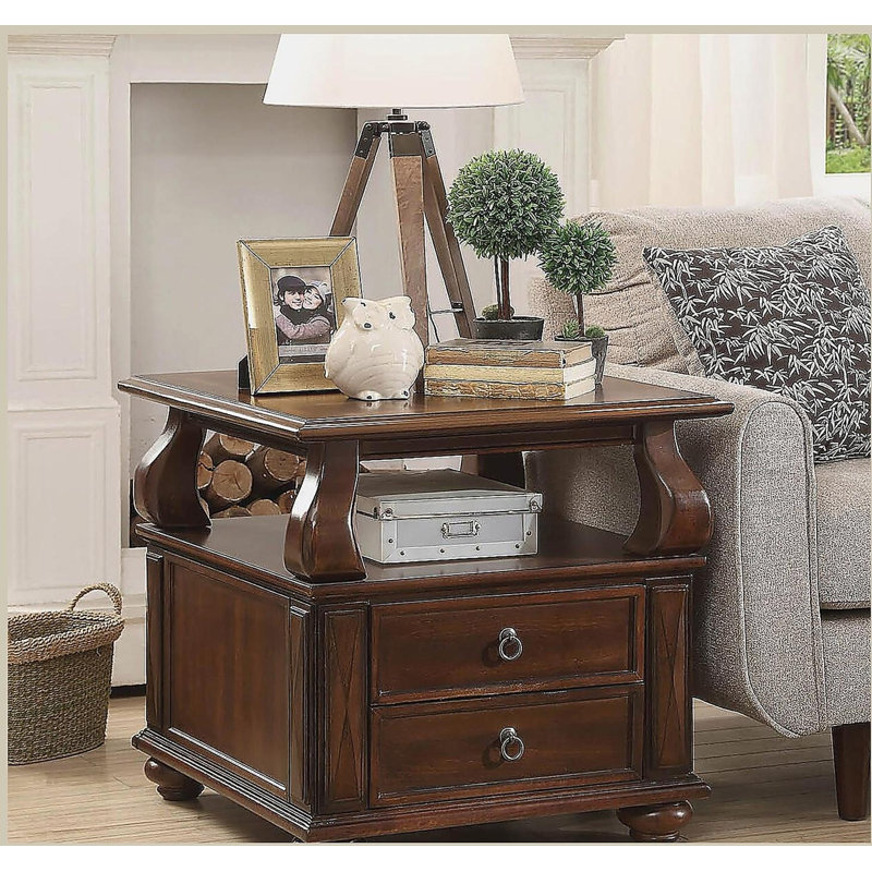 Walnut 2-Drawer End Table