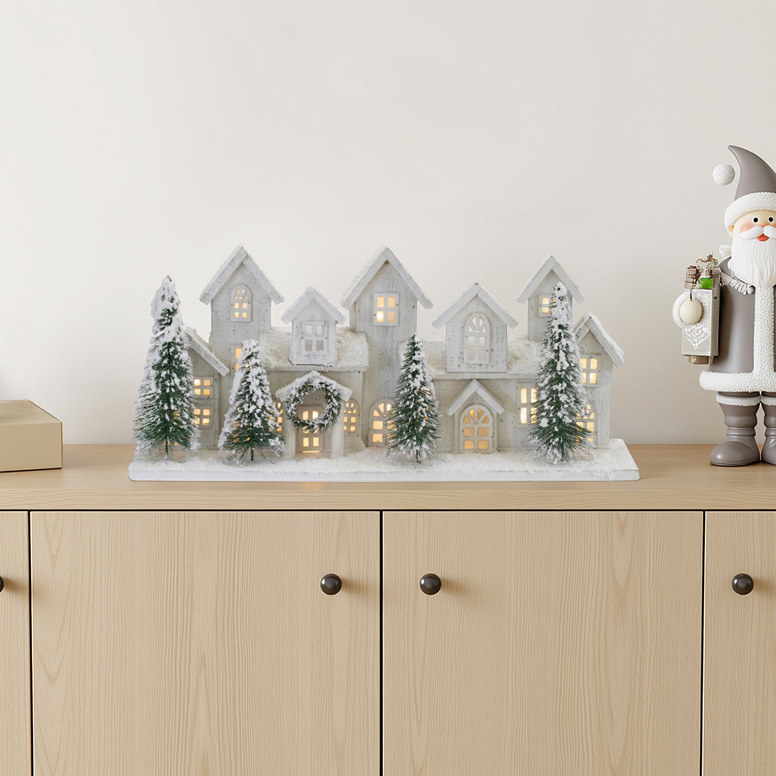 LED Flocked Winter Village Display 23"L