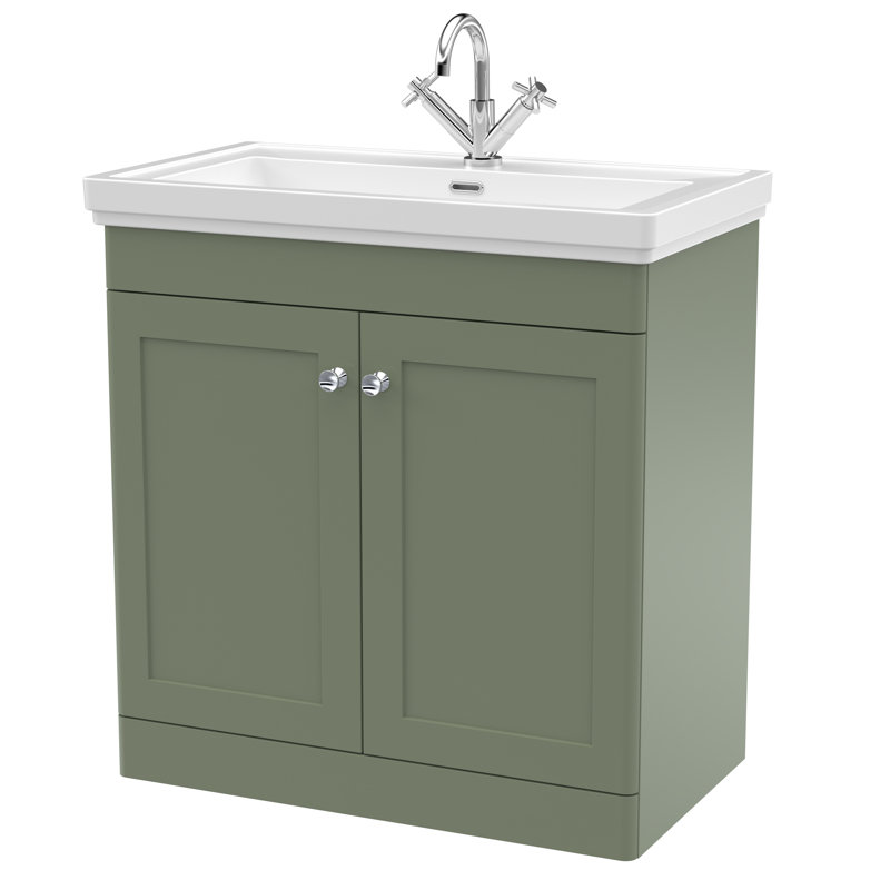 Classique 800mm Free-standing Single Bathroom Vanity with Vitreous China Vanity Top, Satin Green