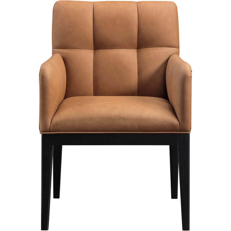 Adrian Vegan Leather Dining Arm Chair, Cognac Vegan Leather, Black