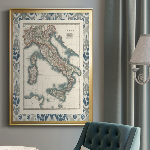 17 Stories Bordered Map Of Italy Premium Framed Print - Ready To Hang ...