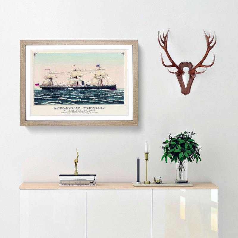 Steamship Victoria of the Anchor Line - Picture Frame Art Print, Oak Framed, 36cm H x 48cm W x 2cm D