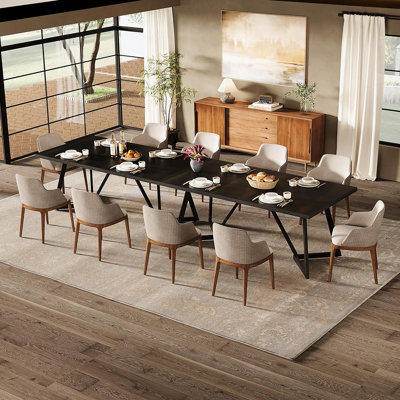 Grande table de salle à manger rectangulaire moderne de 71 pouces pour 6 à 8 personnes, structure en métal robuste, mobilier de maison et de bureau polyvalent, noir