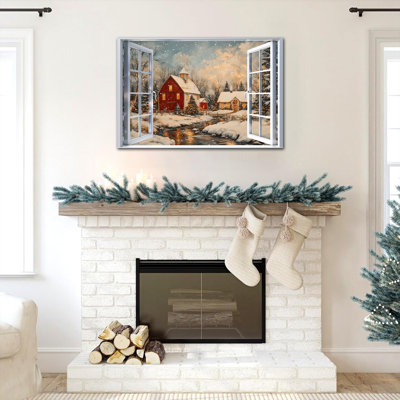 «Large Winter Scene», art mural - Paysage enneigé, décorations sur toile pour salon