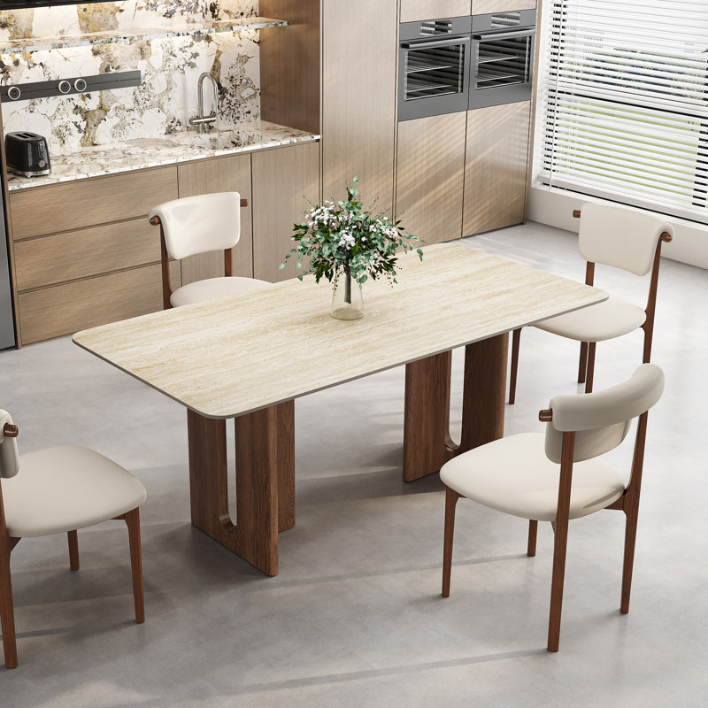 Table de salle à manger moderne en pierre de 63 po, plateau en pierre résistant aux égratignures et à la chaleur avec base évidée, pour 6 personnes