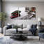 Mini Cooper rouge avec sapin sur fond de neige - Ensemble de 3 toiles murales-948207097
