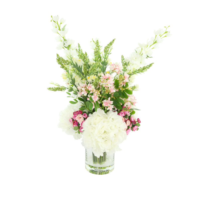 Centerpiece with Wild Heather, Hydrangeas, and Delphinium