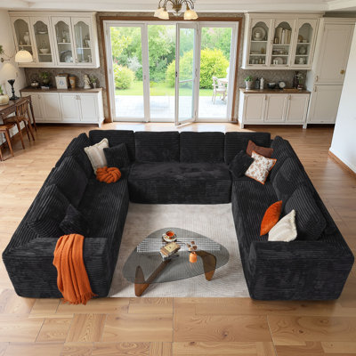 Modern Boneless Upholstered Obayemi with Pillows - Spacious U - Shaped No Assembly Required for Living Room Comfort Free Combination
